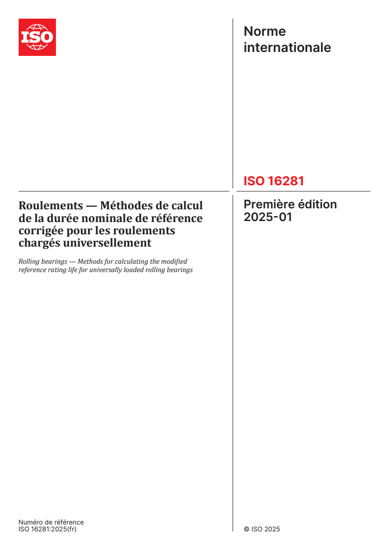 ISO 16281:2025 - Roulements — Méthodes de calcul de la durée nominale de référence corrigée pour les roulements chargés universellement
Released:10. 01. 2025