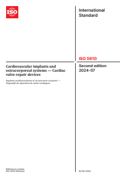 ISO 5910:2024 ISO 5910:2024 - Cardiovascular implants and extracorporeal systems — Cardiac valve repair devices
Released:5. 07. 2024 - Page 1 preview
