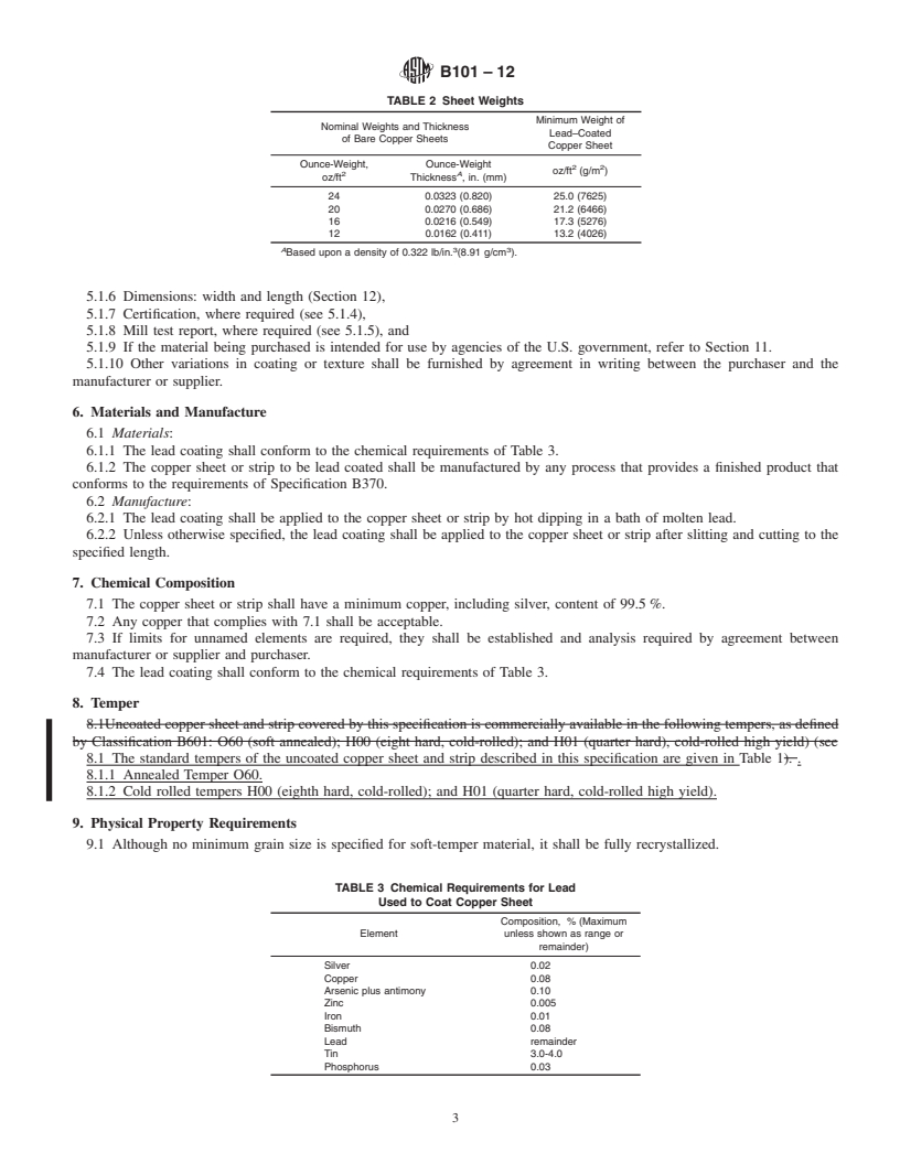 REDLINE ASTM B101-12 - Standard Specification for Lead-Coated Copper Sheet and Strip for Building Construction
