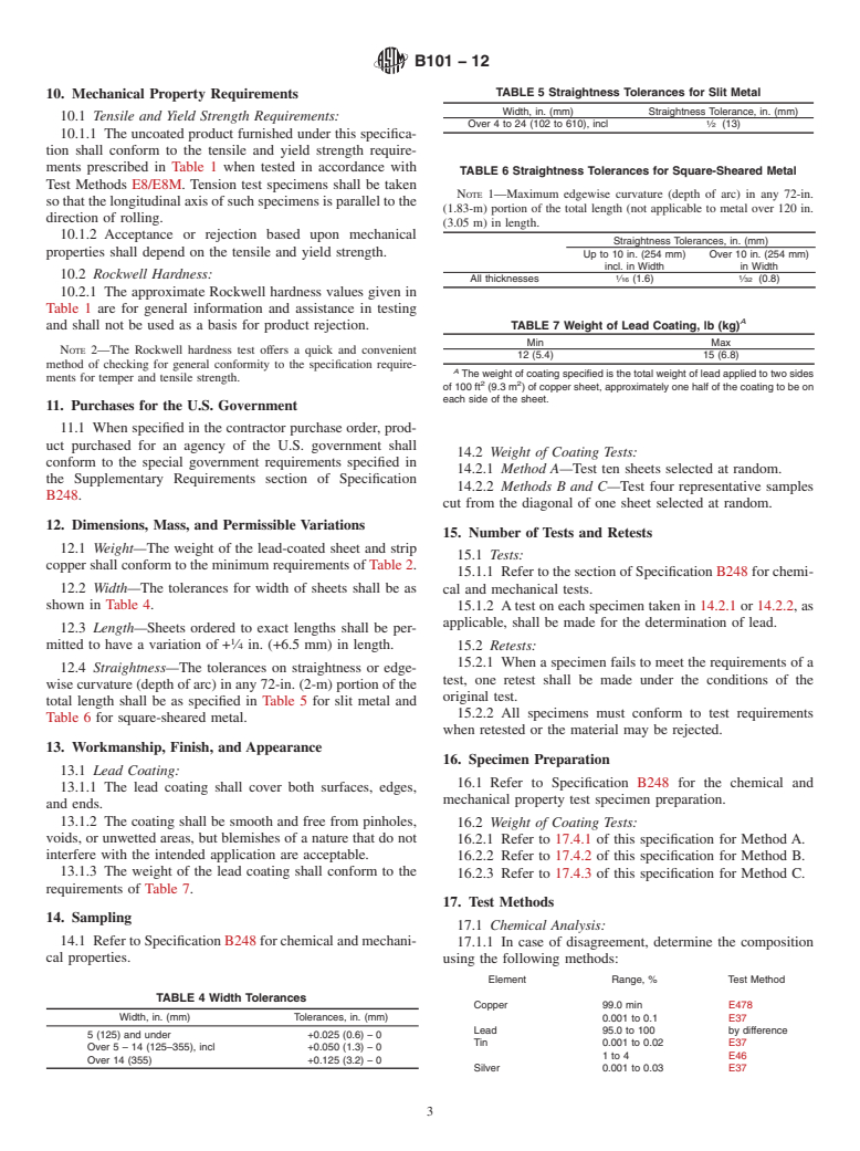 ASTM B101-12 - Standard Specification for Lead-Coated Copper Sheet and Strip for Building Construction
