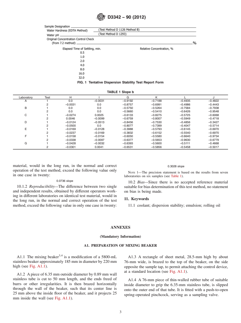 ASTM D3342-90(2012) - Standard Test Method for Dispersion Stability of New (Unused) Rolling Oil Dispersions in Water