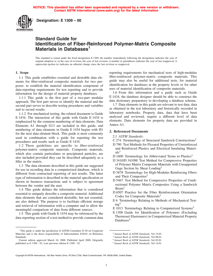 ASTM E1309-00 - Standard Guide for Identification of Fiber-Reinforced Polymer-Matrix Composite Materials in Databases