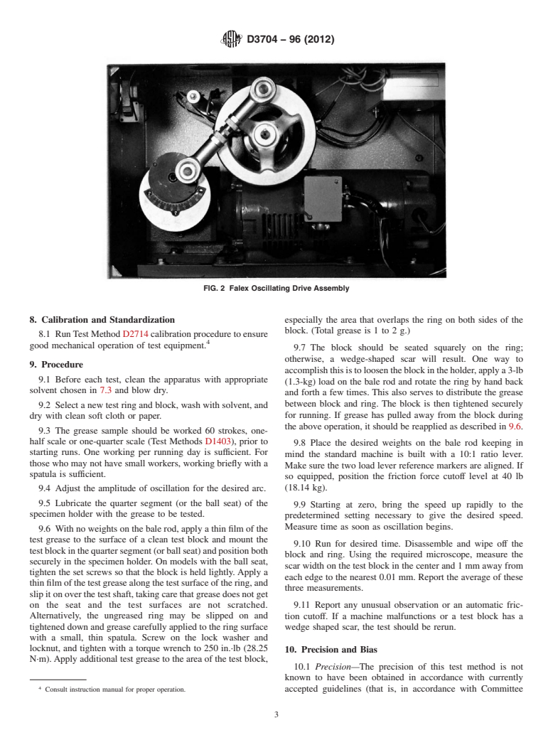 ASTM D3704-96(2012) - Standard Test Method for Wear Preventive Properties of Lubricating Greases Using the (Falex) Block on Ring Test Machine in Oscillating Motion