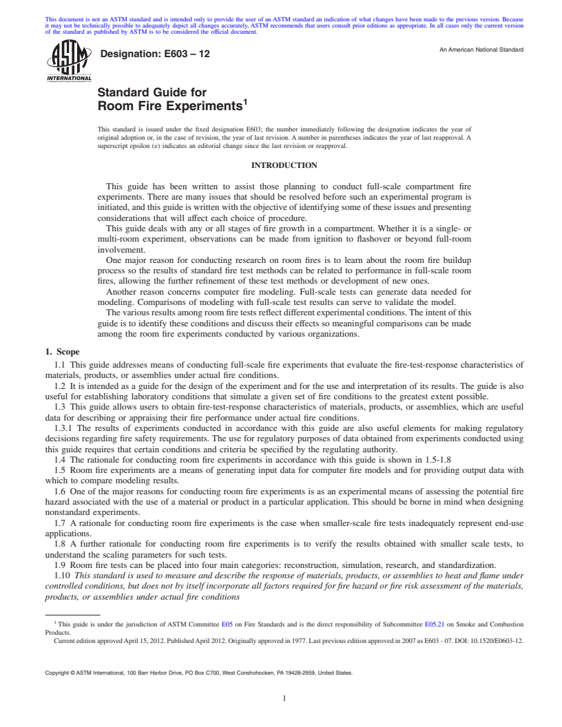 REDLINE ASTM E603-12 - Standard Guide for Room Fire Experiments