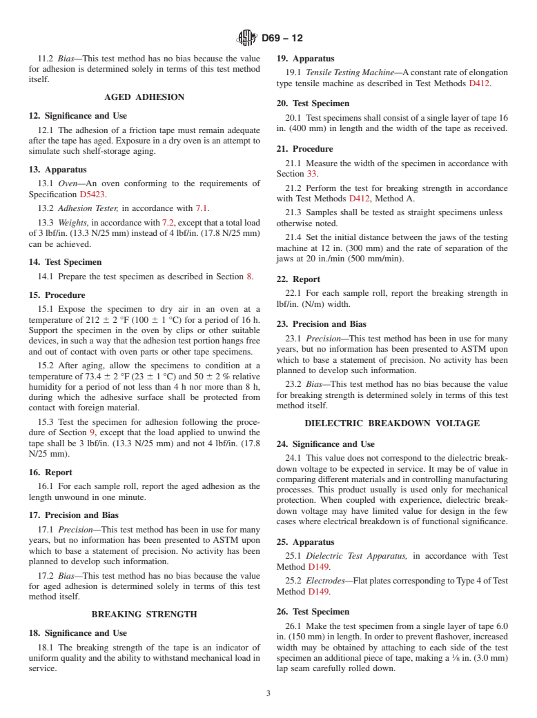 ASTM D69-12 - Standard Test Methods for  Friction Tapes