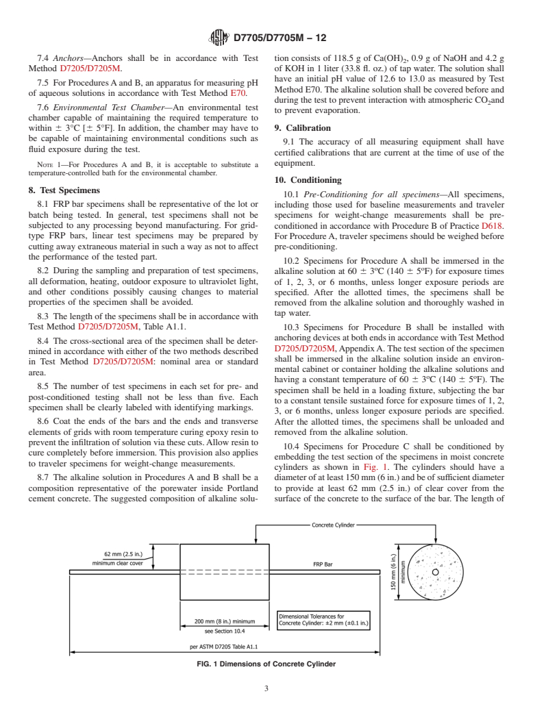 ASTM D7705/D7705M-12 - Standard Test Method for Alkali Resistance of Fiber Reinforced Polymer (FRP) Matrix Composite Bars used in Concrete Construction