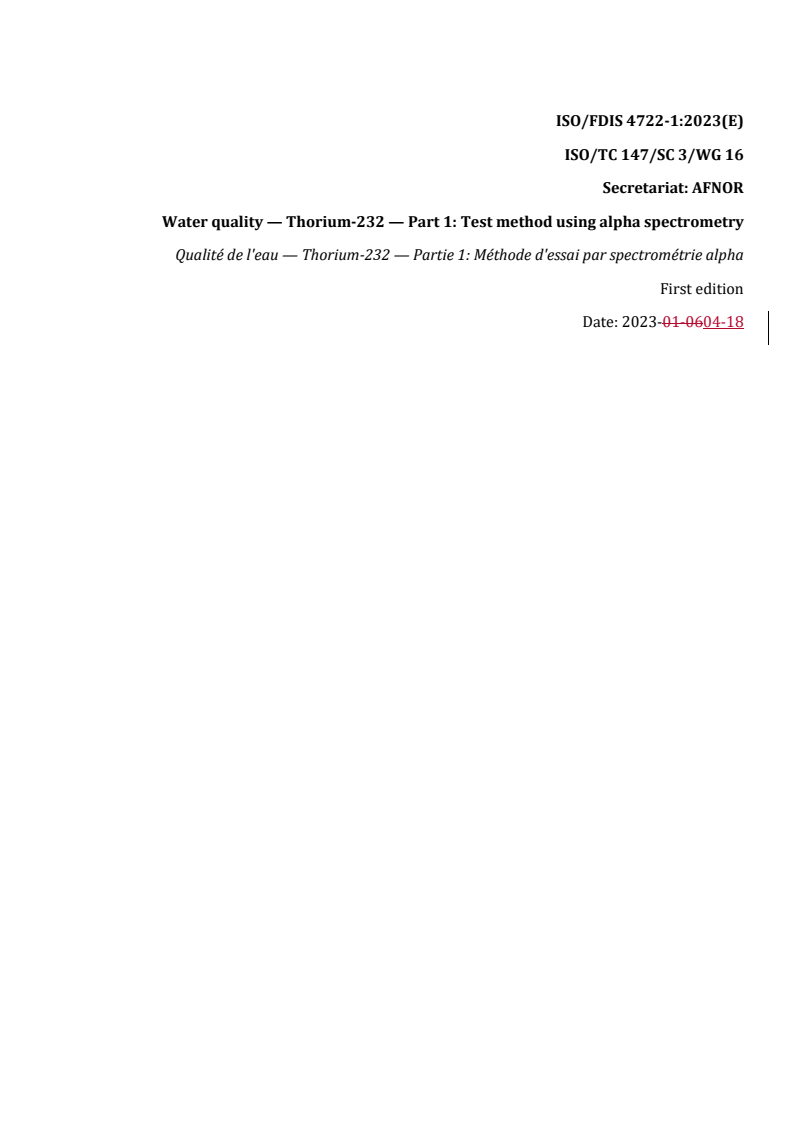 REDLINE ISO 4722-1 - Water quality — Thorium 232 — Part 1: Test method using alpha spectrometry
Released:18. 04. 2023