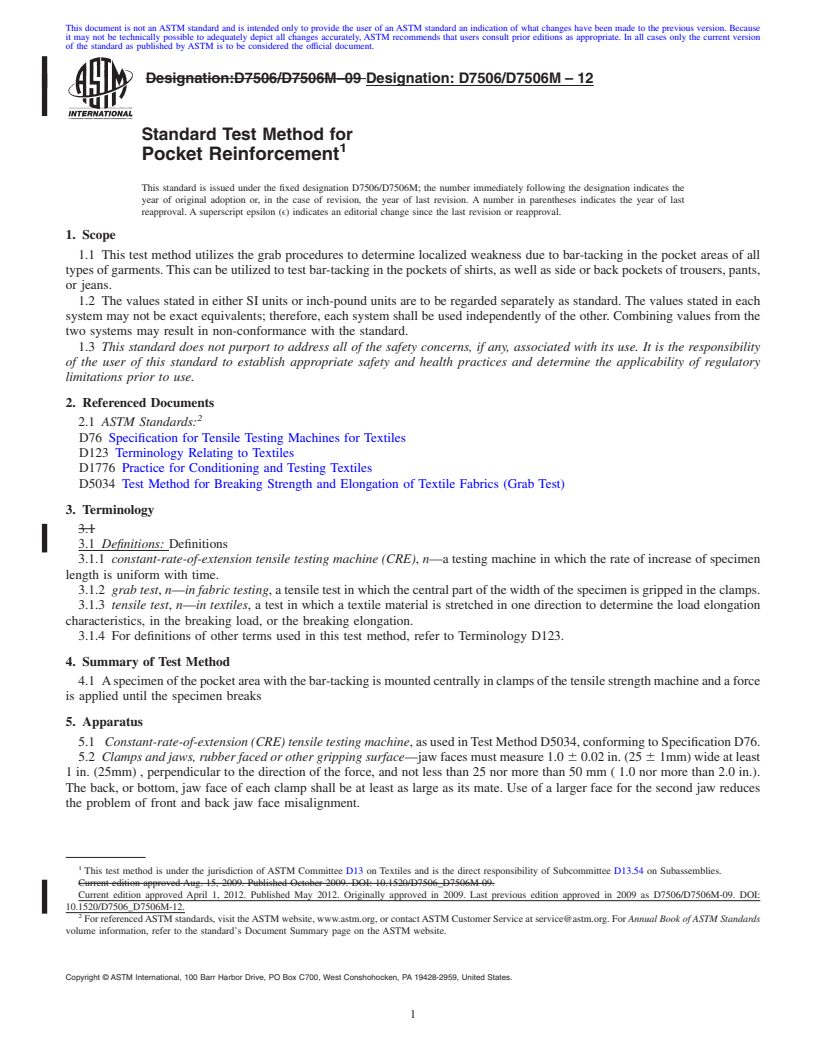 REDLINE ASTM D7506/D7506M-12 - Standard Test Method for Pocket Reinforcement