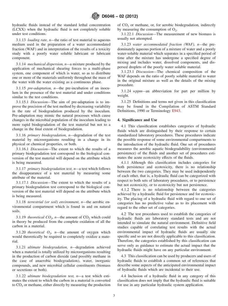 ASTM D6046-02(2012) - Standard Classification of Hydraulic Fluids for Environmental Impact