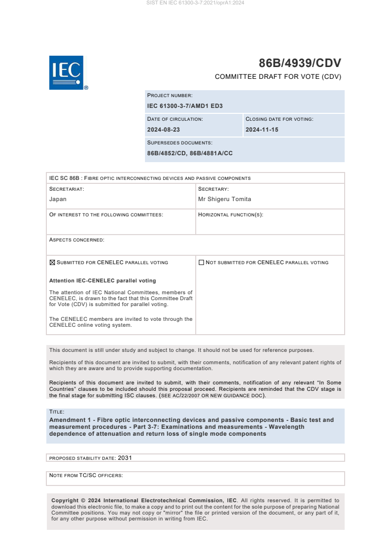 EN IEC 61300-3-7:2021/oprA1:2024