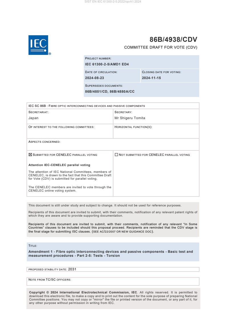 EN IEC 61300-2-5:2022/oprA1:2024