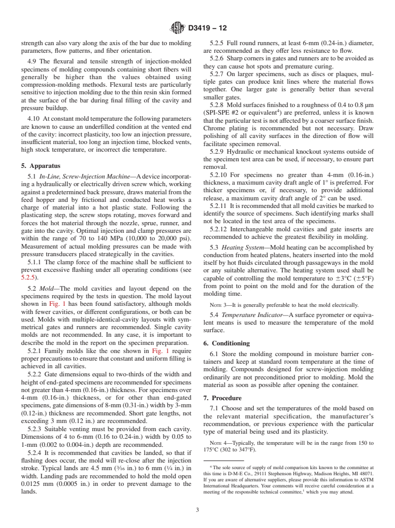 ASTM D3419-12 - Standard Practice for In-Line Screw-Injection Molding Test Specimens From Thermosetting Compounds