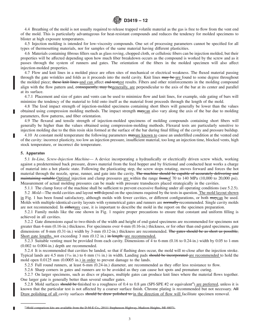 REDLINE ASTM D3419-12 - Standard Practice for In-Line Screw-Injection Molding Test Specimens From Thermosetting Compounds