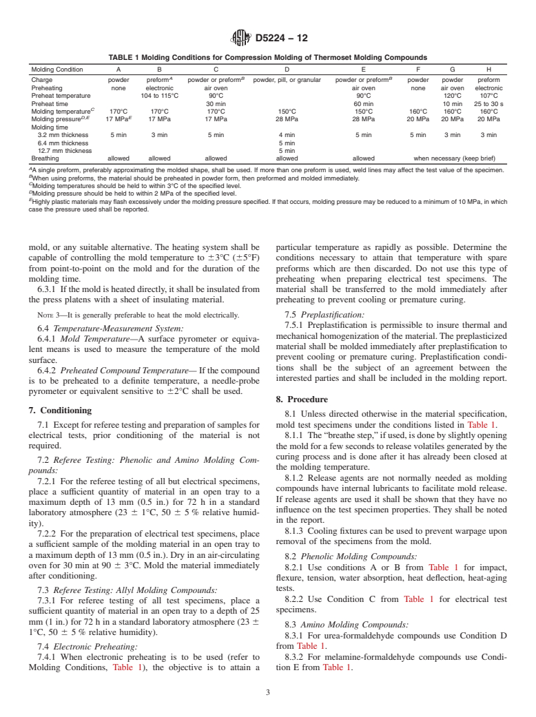 ASTM D5224-12 - Standard Practice for Compression Molding Test Specimens of Thermosetting Molding Compounds