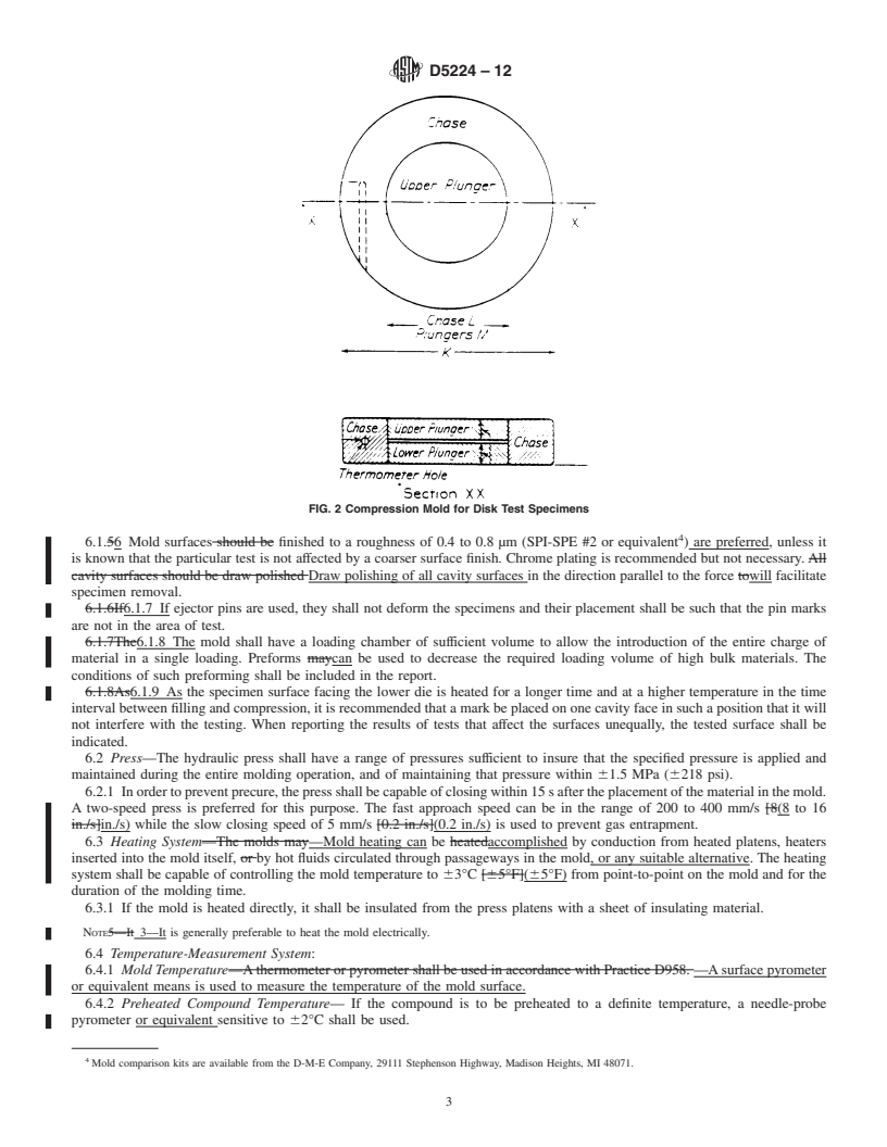 REDLINE ASTM D5224-12 - Standard Practice for Compression Molding Test Specimens of Thermosetting Molding Compounds