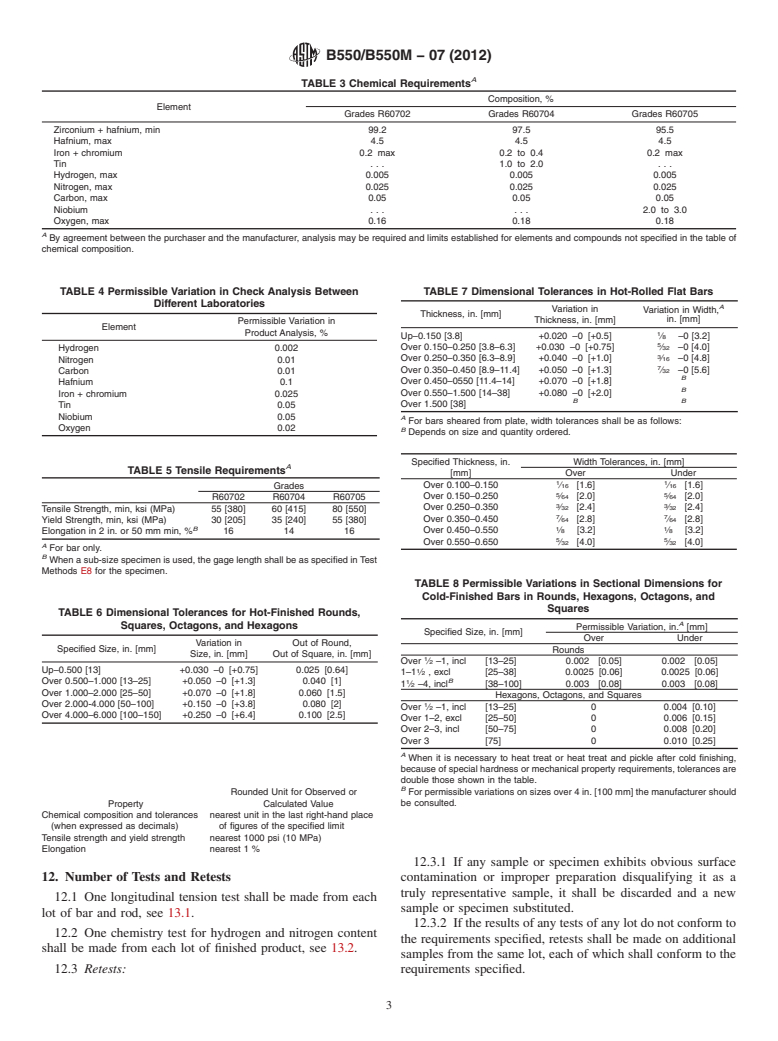 ASTM B550/B550M-07(2012) - Standard Specification for Zirconium and Zirconium Alloy Bar and Wire