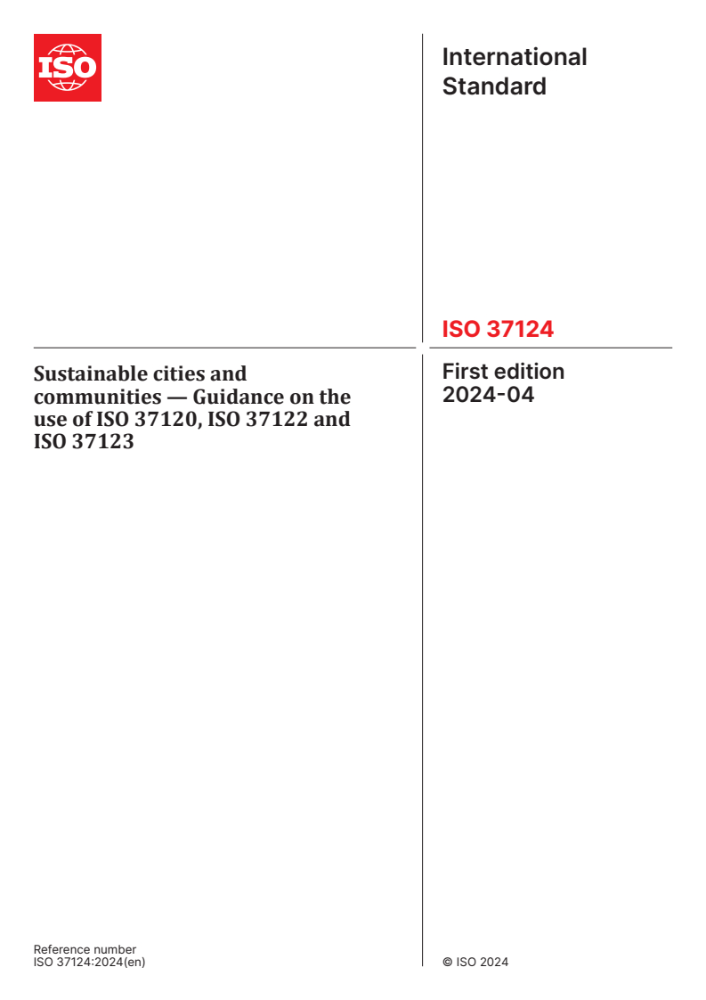 ISO 37124:2024 - Sustainable cities and communities — Guidance on the use of ISO 37120, ISO 37122 and ISO 37123
Released:9. 04. 2024