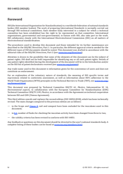 ISO 14852:2021 ISO 14852:2021 - Determination of the ultimate aerobic biodegradability of plastic materials in an aqueous medium — Method by analysis of evolved carbon dioxide
Released:6/21/2021 - Page 4 preview