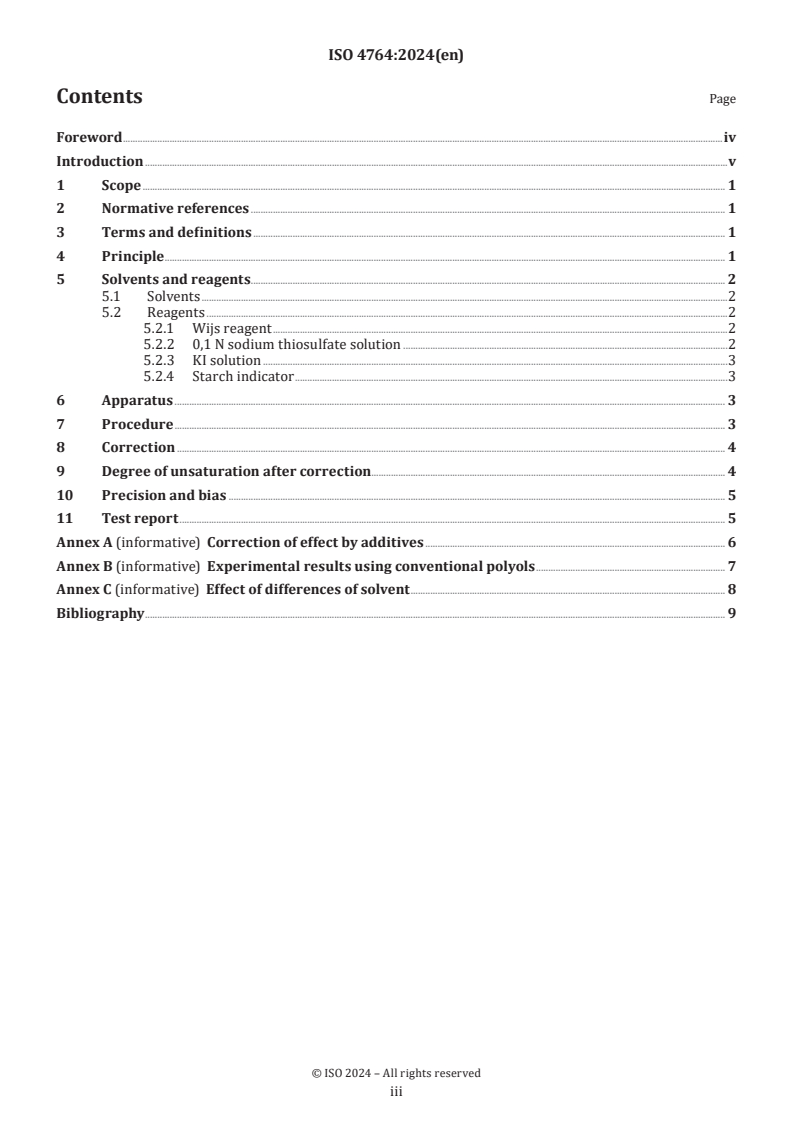 ISO 4764:2024 - Plastics — Polyols for use in the production of polyurethanes — Determination of degree of unsaturation by using iodine method
Released:16. 09. 2024