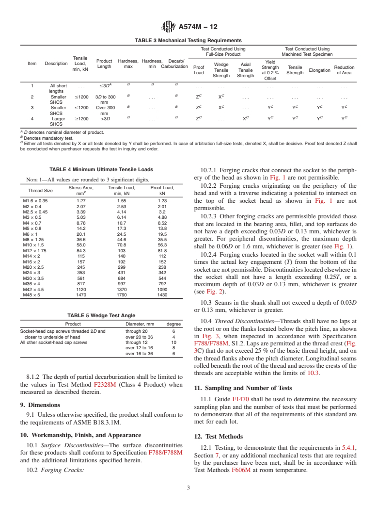 ASTM A574M-12 - Standard Specification for  Alloy Steel Socket-Head Cap Screws (Metric) (Withdrawn 2015)