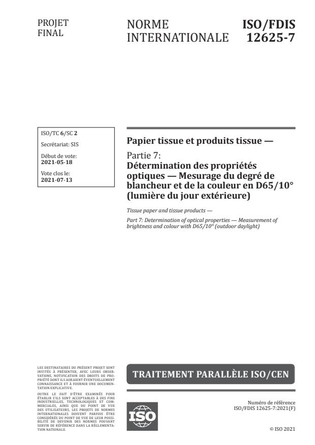 ISO/FDIS 12625-7:Version 03-jul-2021 - Papier tissue et produits tissue