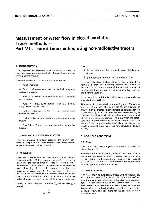 ISO 2975-6:1977 - Measurement of water flow in closed conduits -- Tracer methods