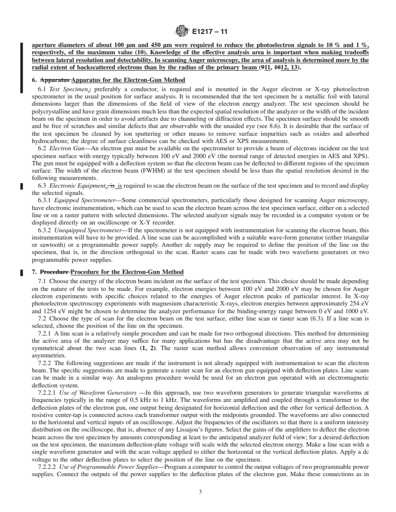 REDLINE ASTM E1217-11 - Standard Practice for Determination of the Specimen Area Contributing to the Detected Signal in Auger Electron Spectrometers and Some X-Ray Photoelectron Spectrometers