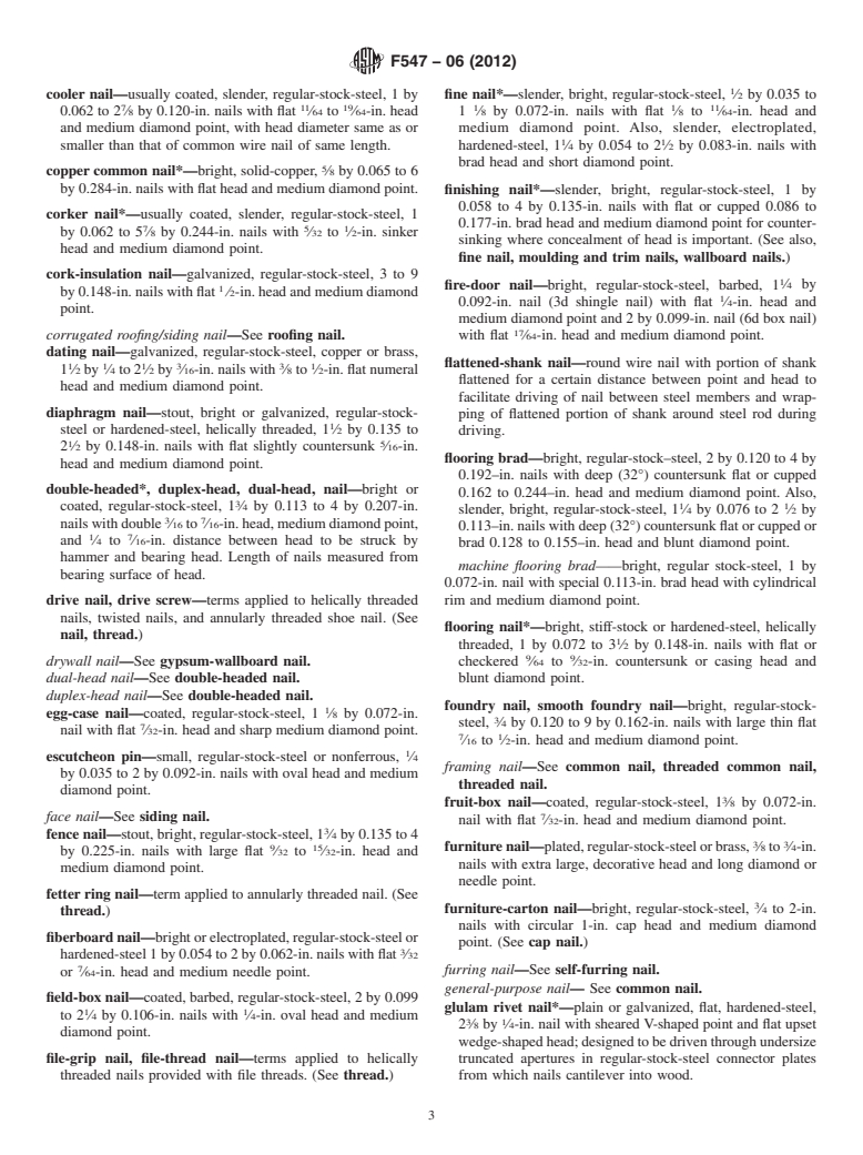 ASTM F547-06(2012) - Standard Terminology of  Nails for Use with Wood and Wood-Base Materials