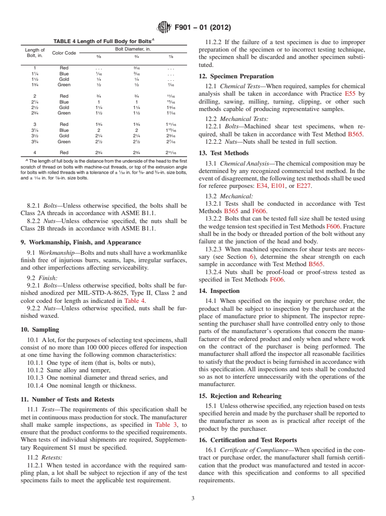 ASTM F901-01(2012) - Standard Specification for  Aluminum Transmission Tower Bolts and Nuts