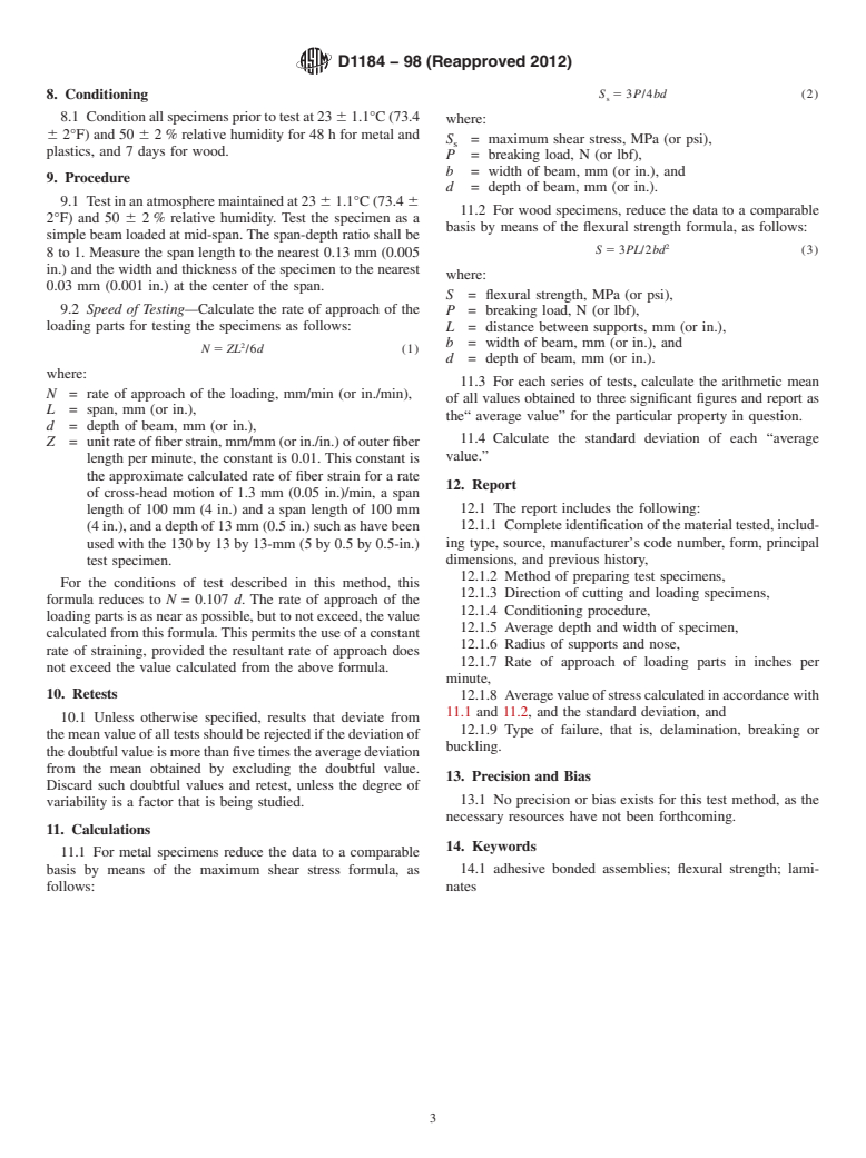 ASTM D1184-98(2012) - Standard Test Method for  Flexural Strength of Adhesive Bonded Laminated Assemblies