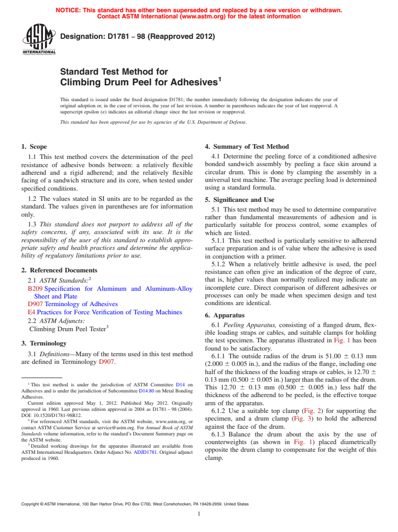 Astm D Standard Test Method For Climbing Drum Peel For