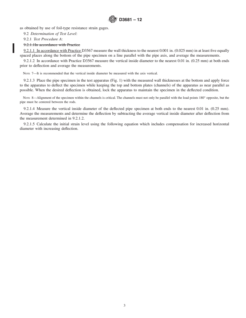 REDLINE ASTM D3681-12 - Standard Test Method for  Chemical Resistance of &ldquo;Fiberglass&rdquo; (Glass&ndash;Fiber&ndash;Reinforced Thermosetting-Resin) Pipe in a Deflected Condition