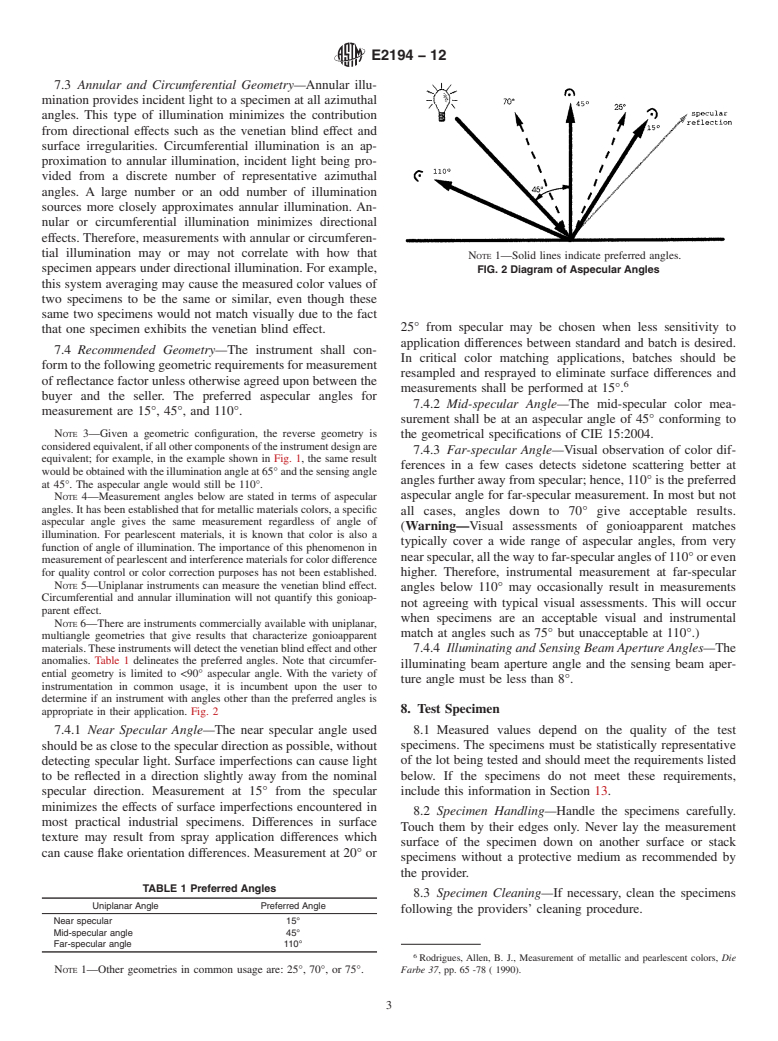 ASTM E2194-12 - Standard Practice for Multiangle Color Measurement of Metal Flake Pigmented Materials