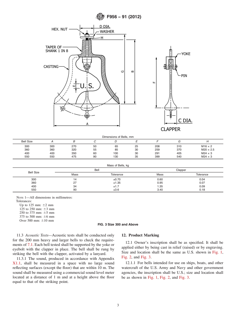 ASTM F956-91(2012) - Standard Specification for  Bell, Cast, Sound Signalling