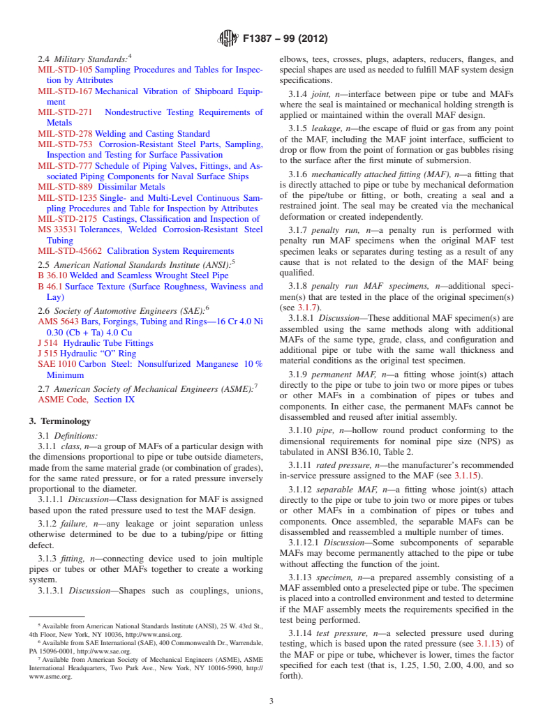 ASTM F1387-99(2012) - Standard Specification for  Performance of Piping and Tubing Mechanically Attached Fittings