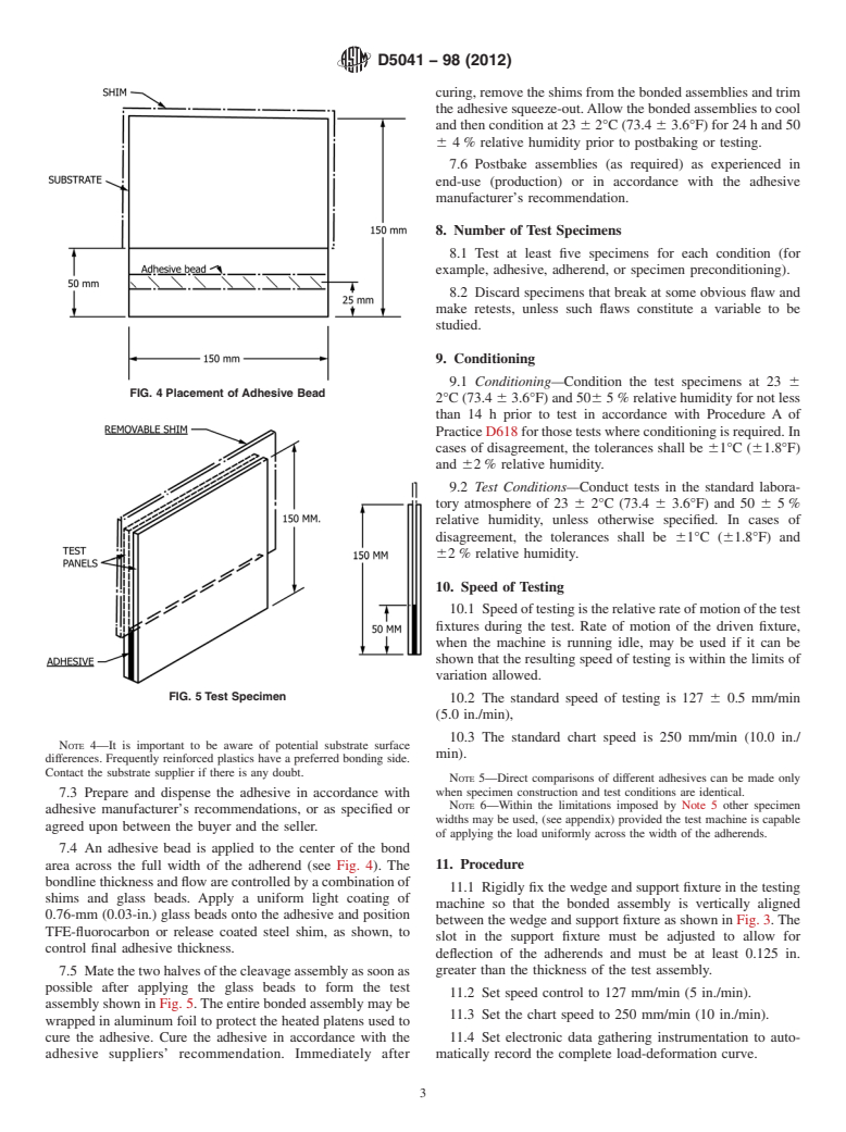 ASTM D5041-98(2012) - Standard Test Method for Fracture Strength in Cleavage of Adhesives in Bonded Joints