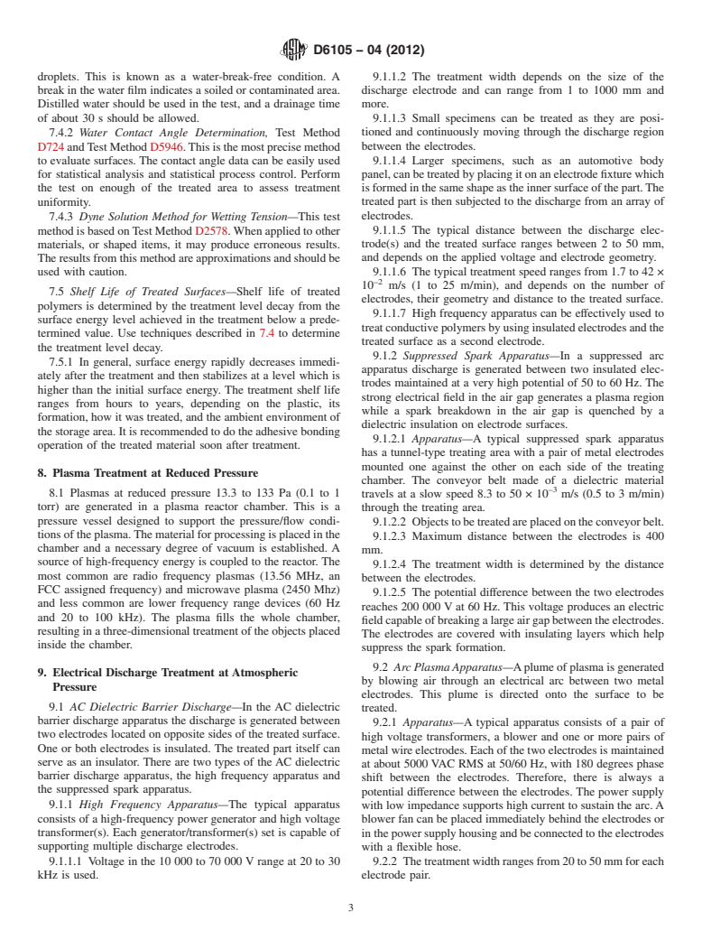 ASTM D6105-04(2012) - Standard Practice for Application of Electrical Discharge Surface Treatment (Activation) of Plastics for Adhesive Bonding