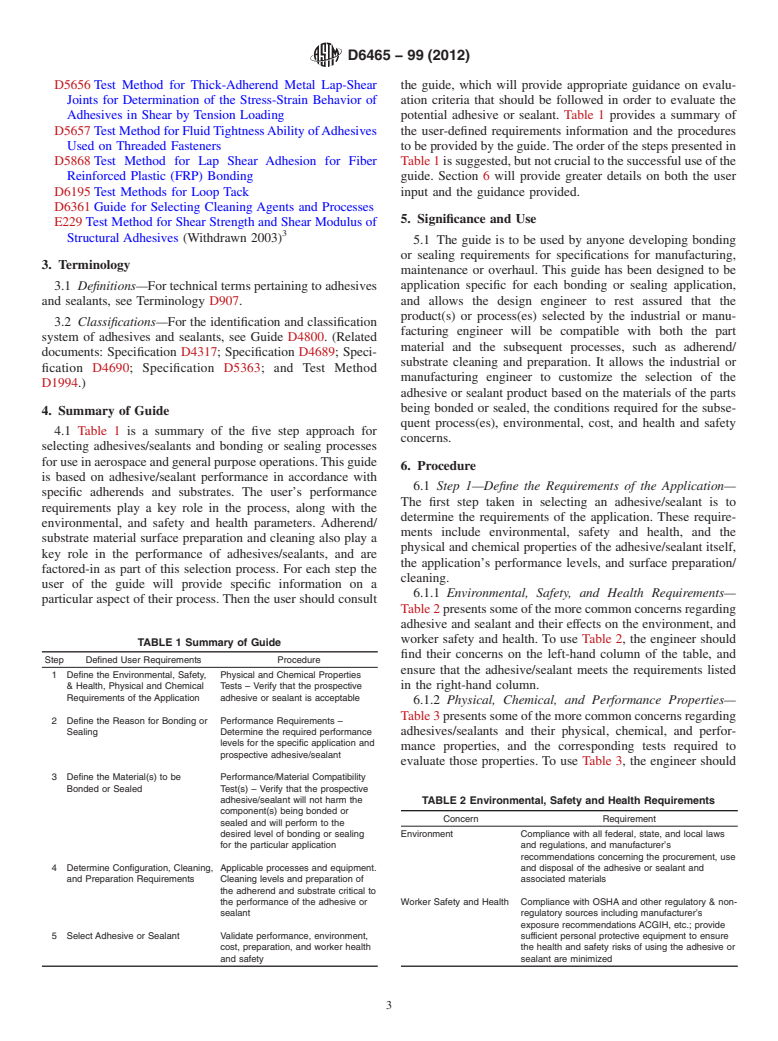 ASTM D6465-99(2012) - Standard Guide for Selecting Aerospace and General Purpose Adhesives and Sealants