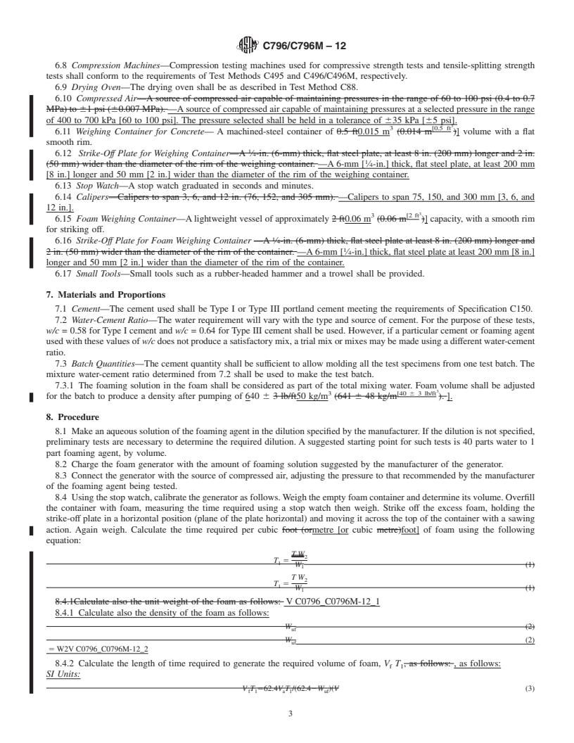 REDLINE ASTM C796/C796M-12 - Standard Test Method for  Foaming Agents for Use in Producing Cellular Concrete Using Preformed Foam