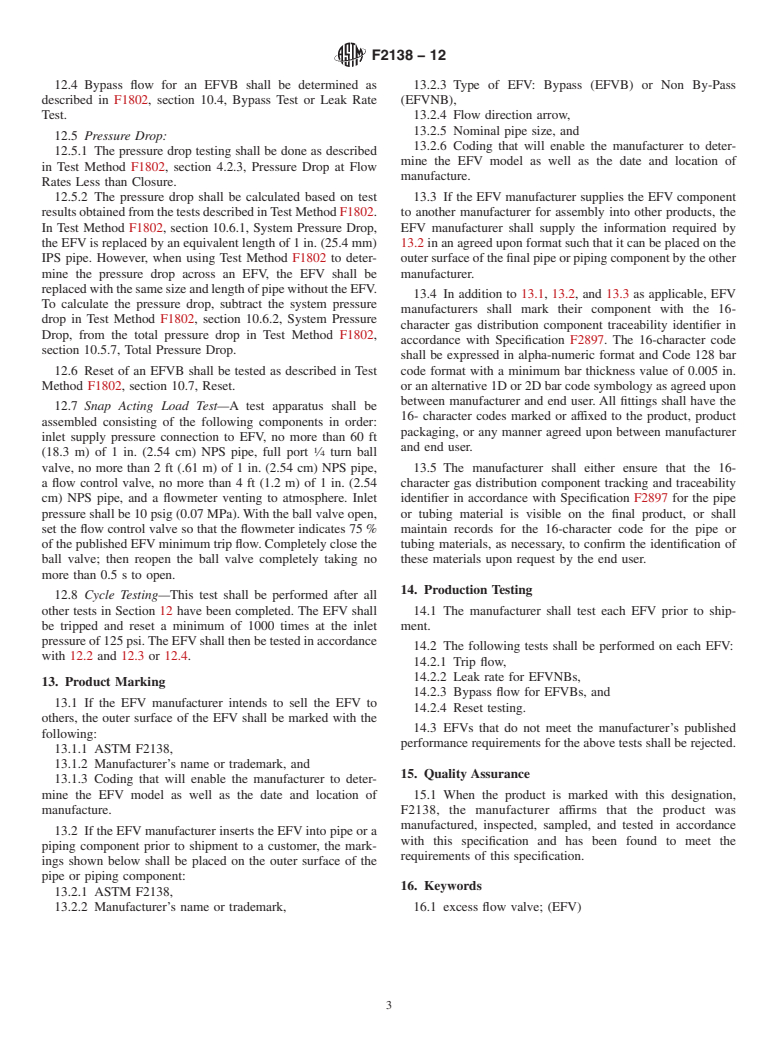 ASTM F2138-12 - Standard Specification for Excess Flow Valves for Natural Gas Service