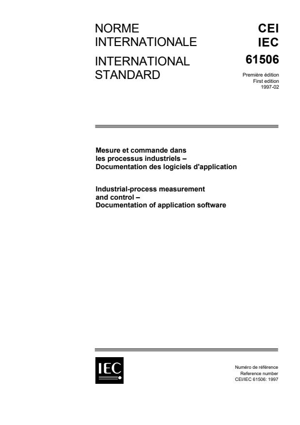 IEC 61506:1997 - Industrial-process measurement and control - Documentation ofapplication software
