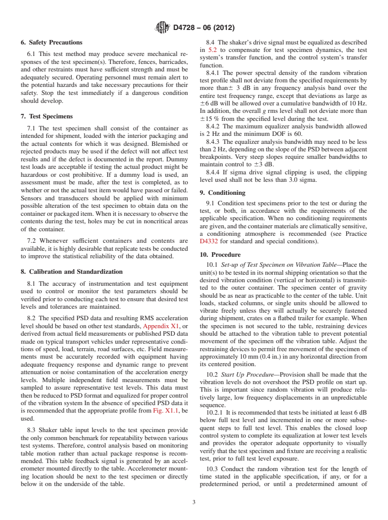 ASTM D4728-06(2012) - Standard Test Method for  Random Vibration Testing of Shipping Containers