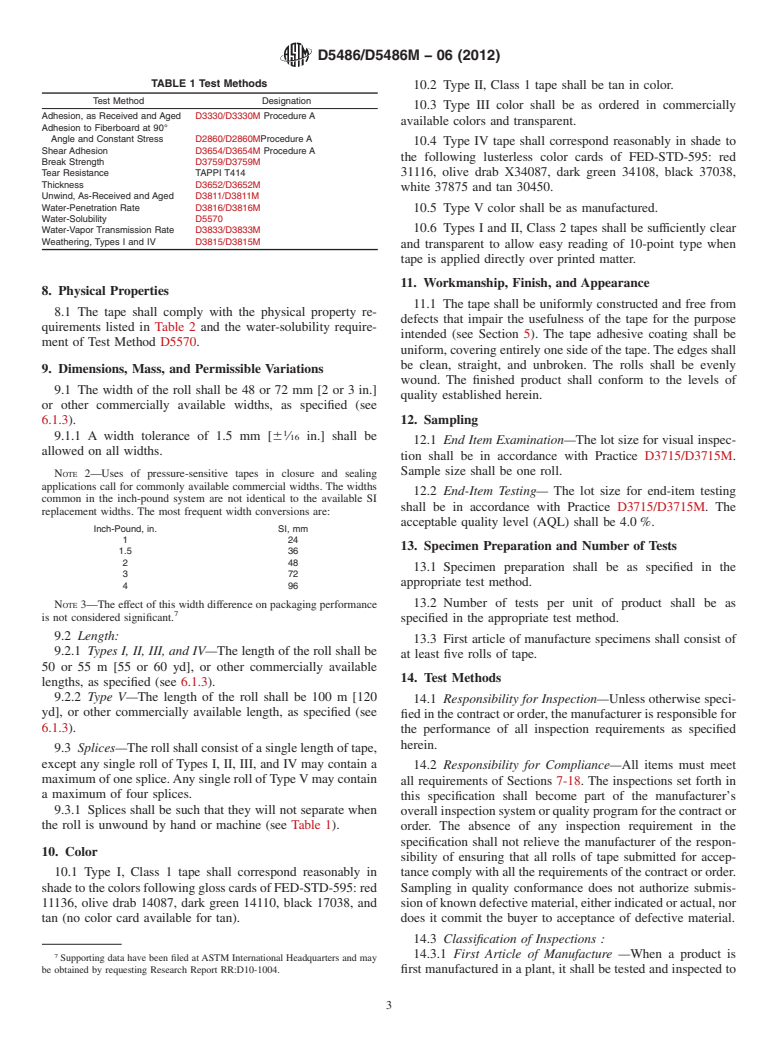 ASTM D5486/D5486M-06(2012) - Standard Specification for Pressure-Sensitive Tape for Packaging, Box Closure, and Sealing