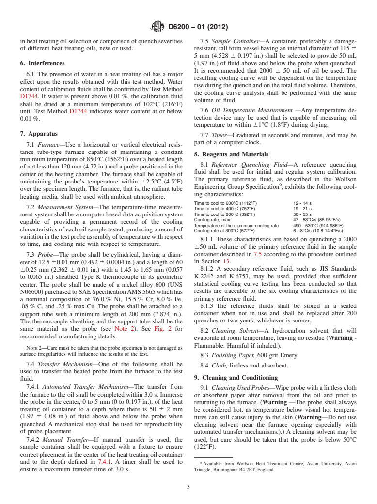 ASTM D6200-01(2012) - Standard Test Method for Determination of Cooling Characteristics of Quench Oils by Cooling Curve Analysis