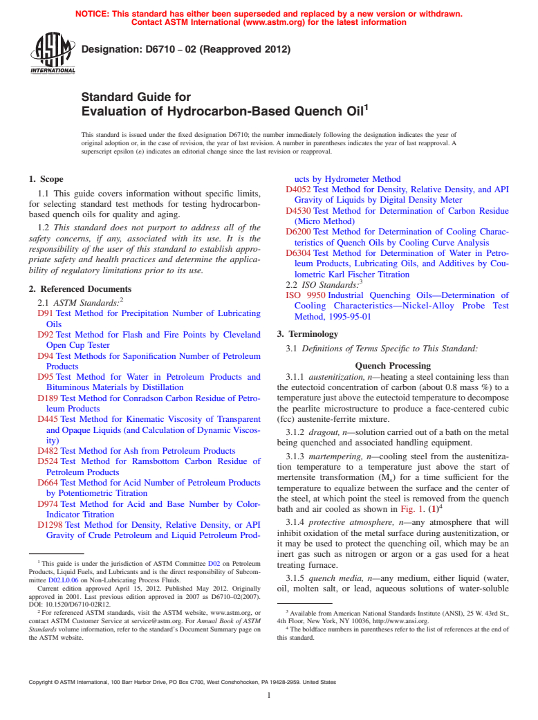 ASTM D6710-02(2012) - Standard Guide for Evaluation of Hydrocarbon-Based Quench Oil