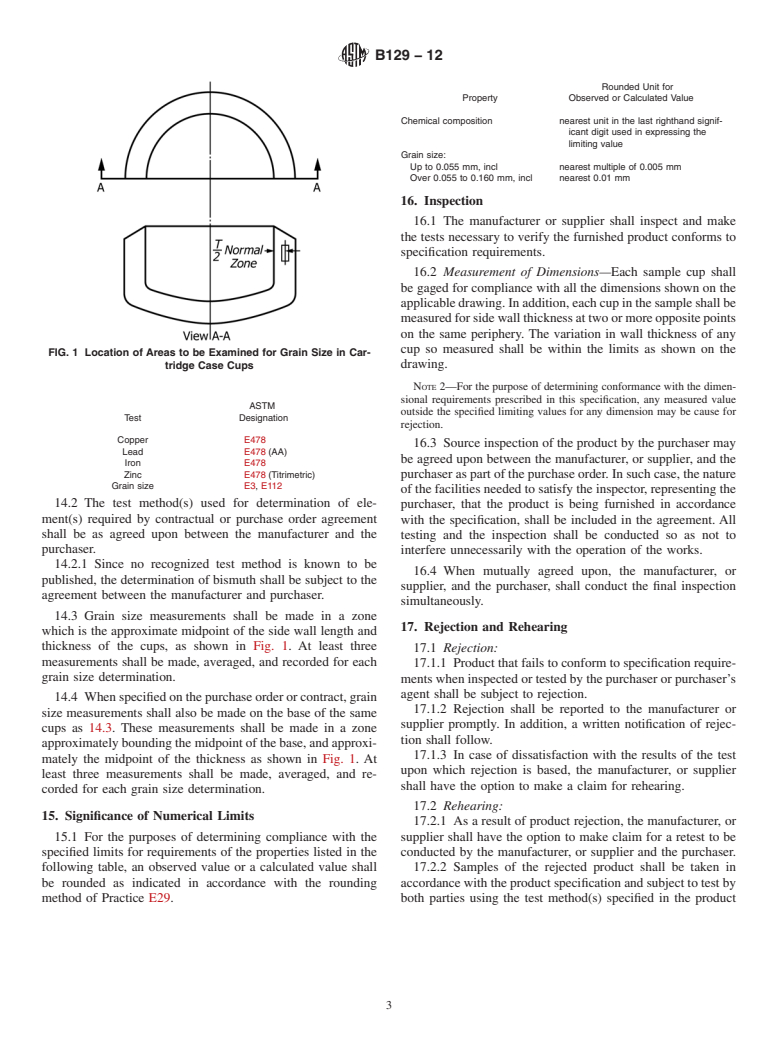 ASTM B129-12 - Standard Specification for  Cartridge Brass Cartridge Case Cups