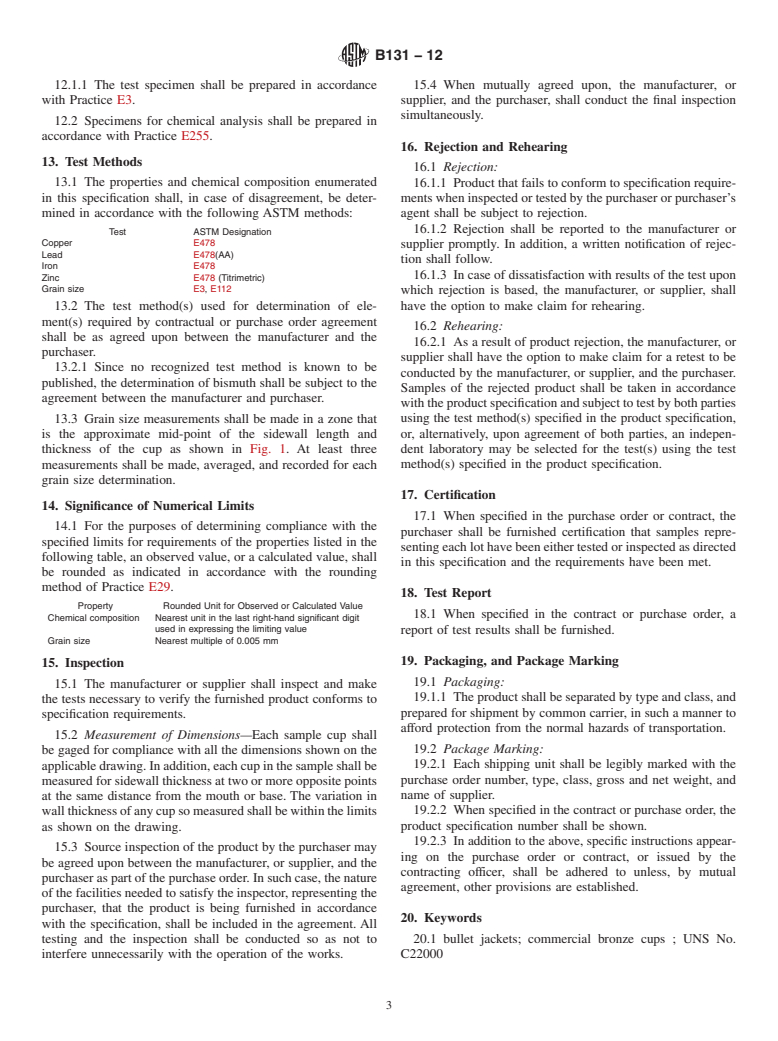 ASTM B131-12 - Standard Specification for  Copper Alloy Bullet Jacket Cups