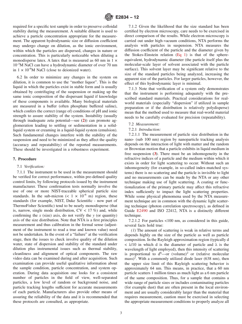 ASTM E2834-12 - Standard Guide for Measurement of Particle Size Distribution of Nanomaterials in Suspension by Nanoparticle Tracking Analysis (NTA)