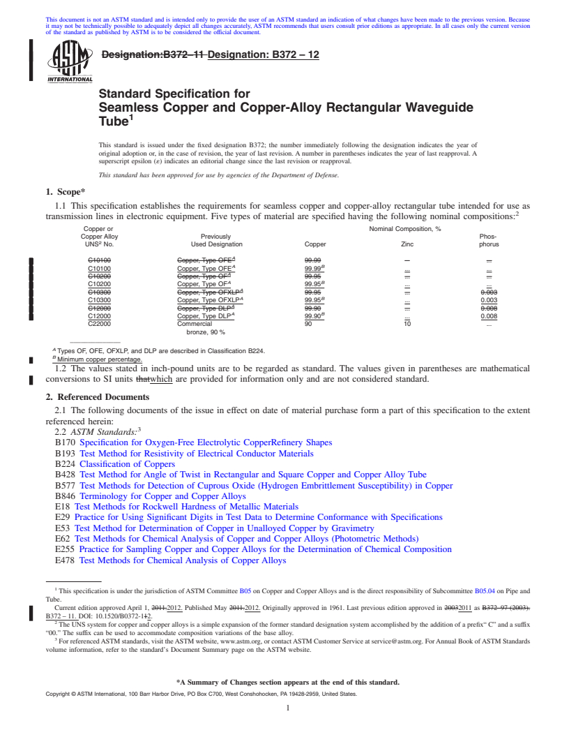 REDLINE ASTM B372-12 - Standard Specification for  Seamless Copper and Copper-Alloy Rectangular Waveguide Tube