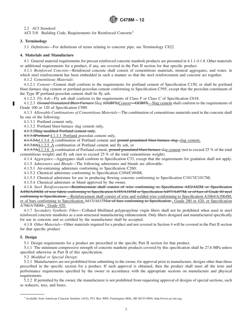 REDLINE ASTM C478M-12 - Standard Specification for Precast Reinforced Concrete Manhole Sections (Metric)